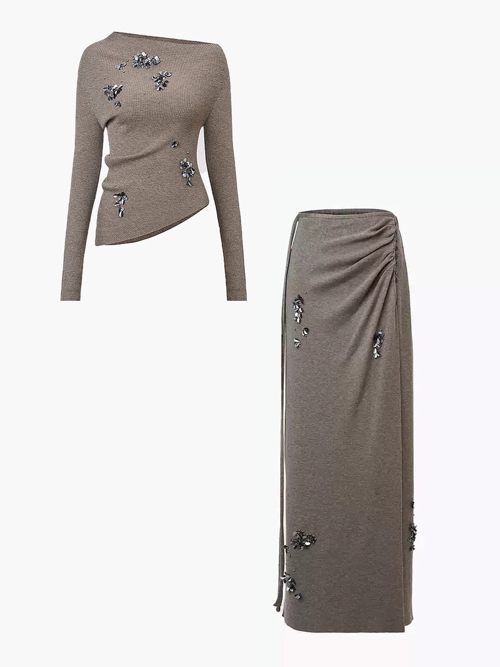 Commense Taupe Embellished Maxi Skirt